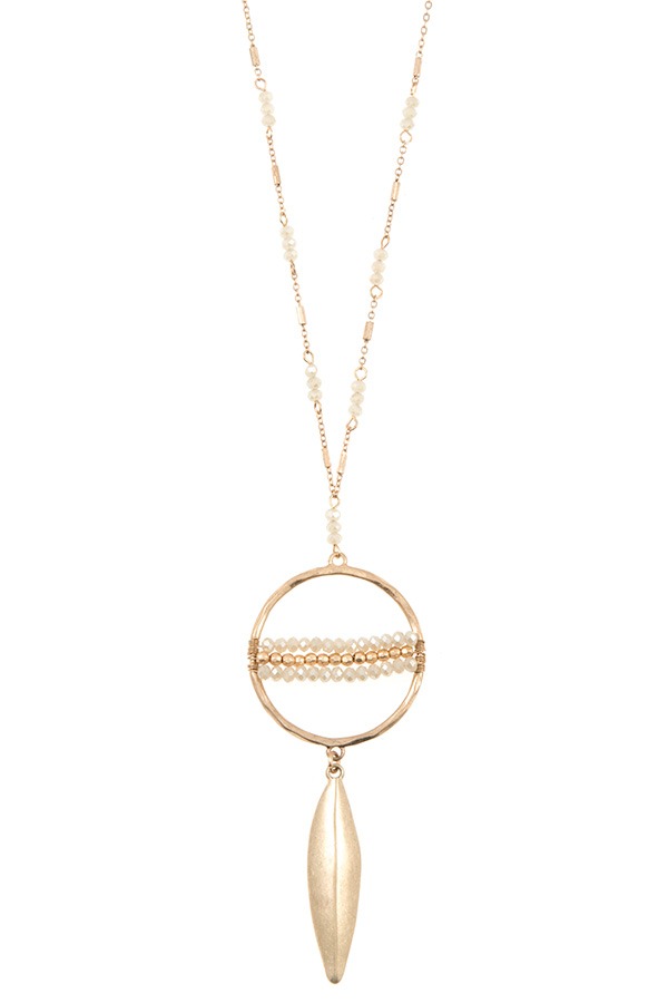 Elongated ring bead drop metal pendant necklace set