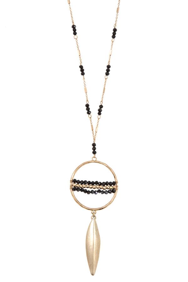 Elongated ring bead drop metal pendant necklace set