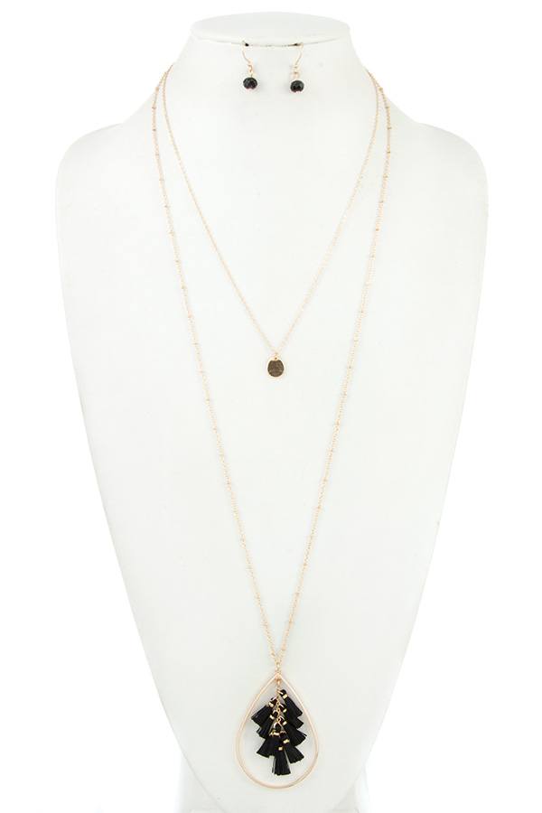 Double row multi tassel teardrop pendant necklace set