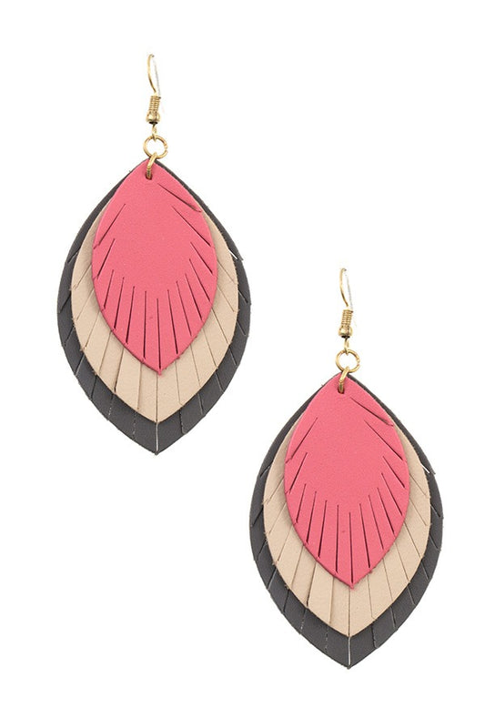 Triple link marquise cut genuine leather dangle earring