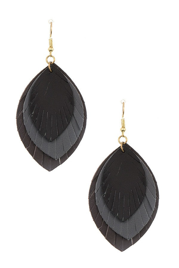 Triple link marquise cut genuine leather dangle earring