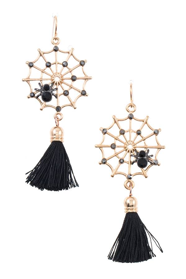 Spider web link tassel drop earring