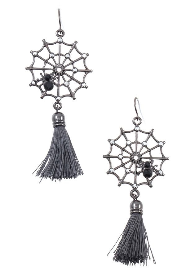 Spider web link tassel drop earring