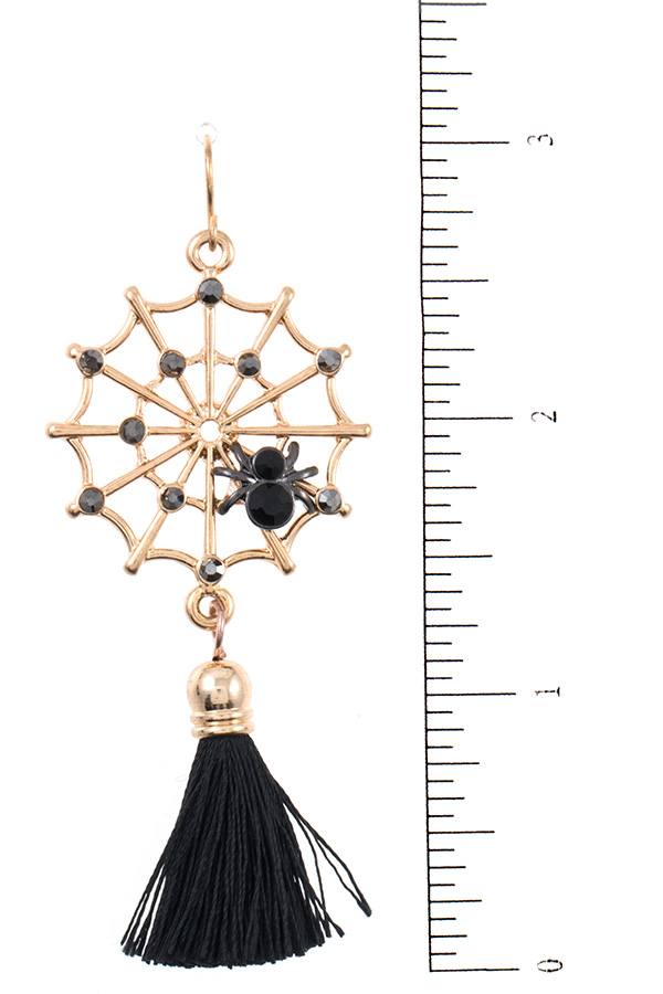 Spider web link tassel drop earring
