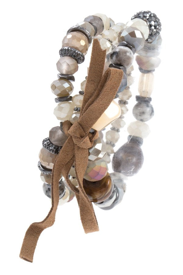 Multi glass bead faux suede brow accent bracelet