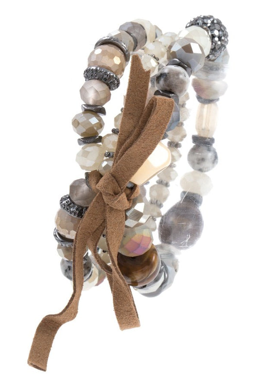 Multi glass bead faux suede brow accent bracelet
