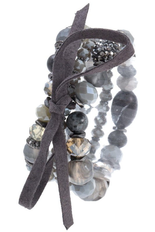 Multi glass bead faux suede brow accent bracelet