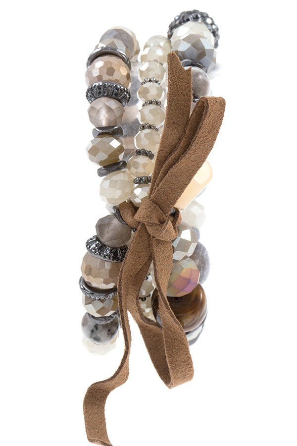 Multi glass bead faux suede brow accent bracelet