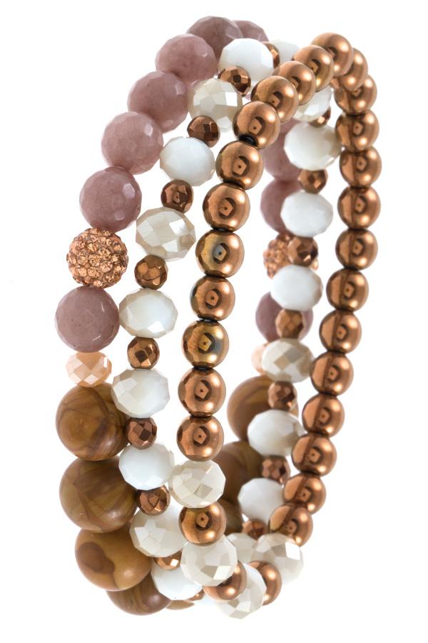 Faceted glass and semi precious bead bracelet set