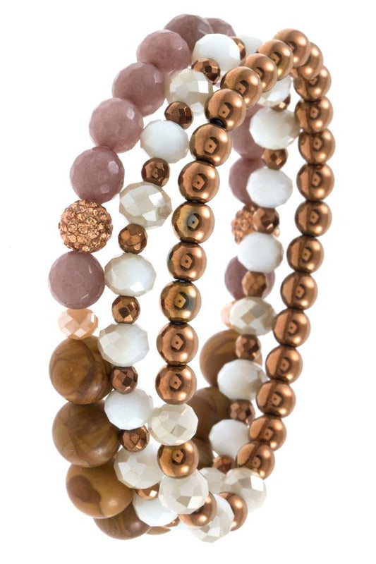 Faceted glass and semi precious bead bracelet set
