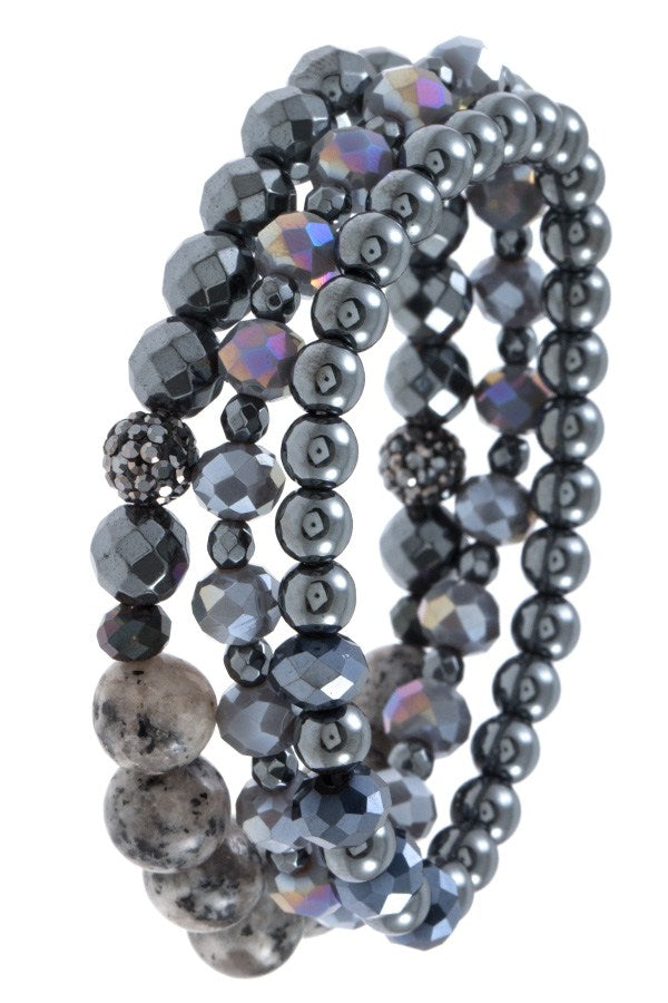 Faceted glass and semi precious bead bracelet set