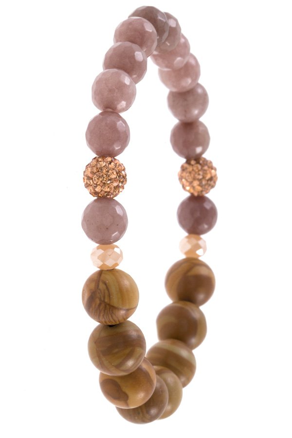 Faceted glass and semi precious bead bracelet set