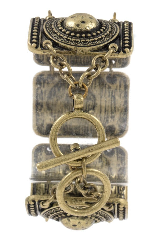 Etched link metal chain bracelet