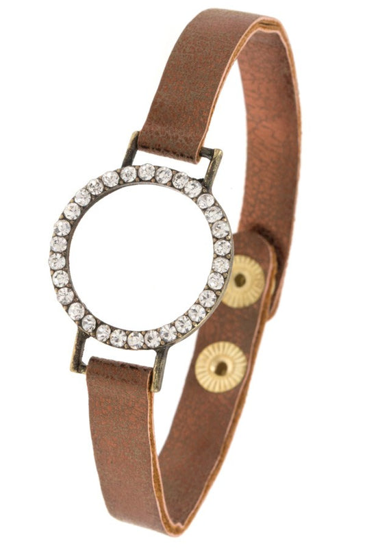 Rhinestone ring faux crackled leather bracelet