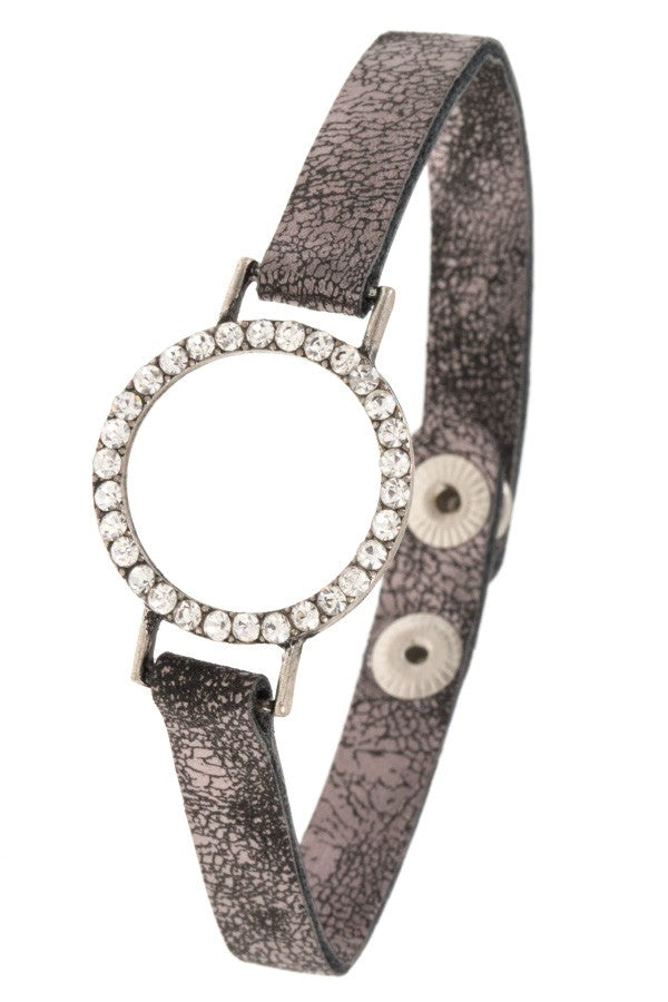 Rhinestone ring faux crackled leather bracelet