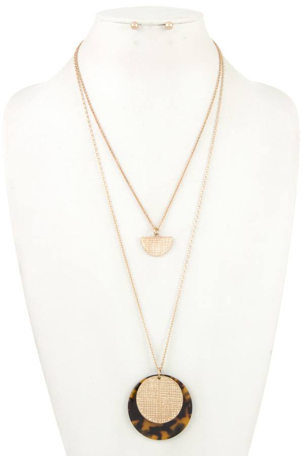 Double row acetate disk pendant necklace set