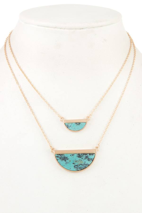 Half framed gemstone double row necklace