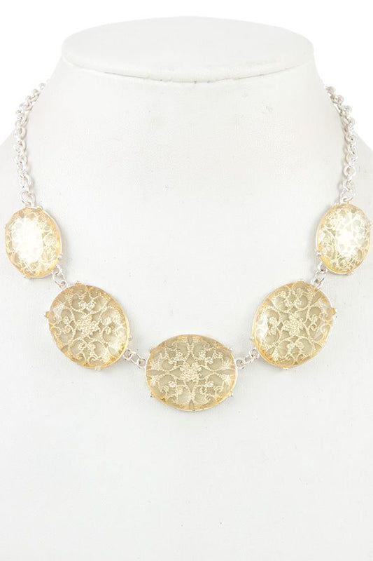 Floral filigree faceted stone necklace