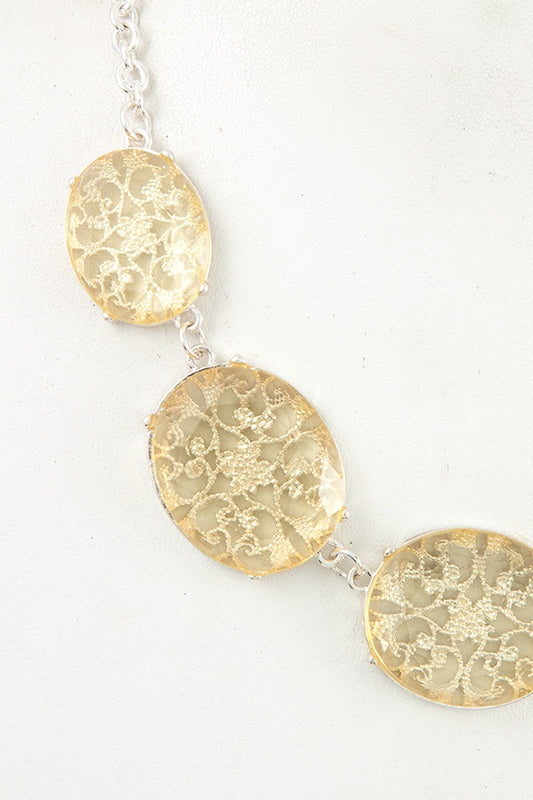 Floral filigree faceted stone necklace