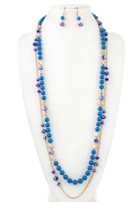 Elongated mix bead chain necklace set