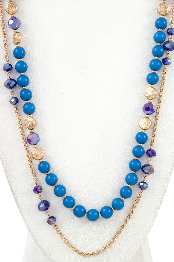 Elongated mix bead chain necklace set