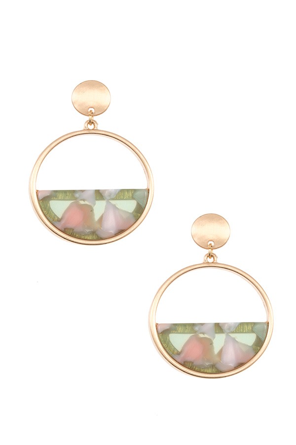 Half acetate stone round dangle earring