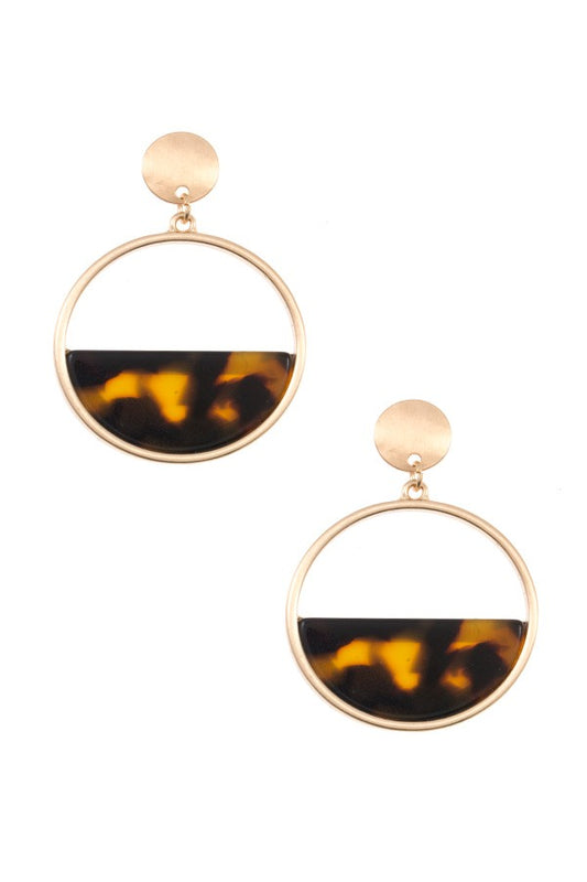 Half acetate stone round dangle earring