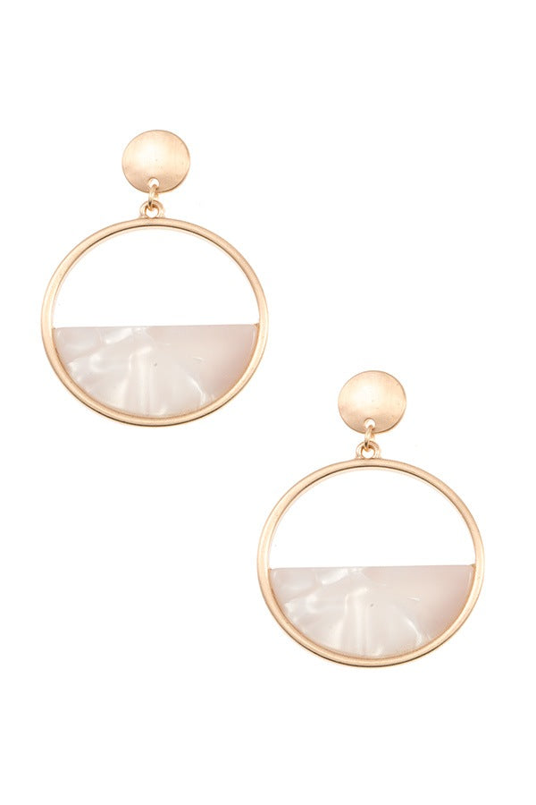 Half acetate stone round dangle earring