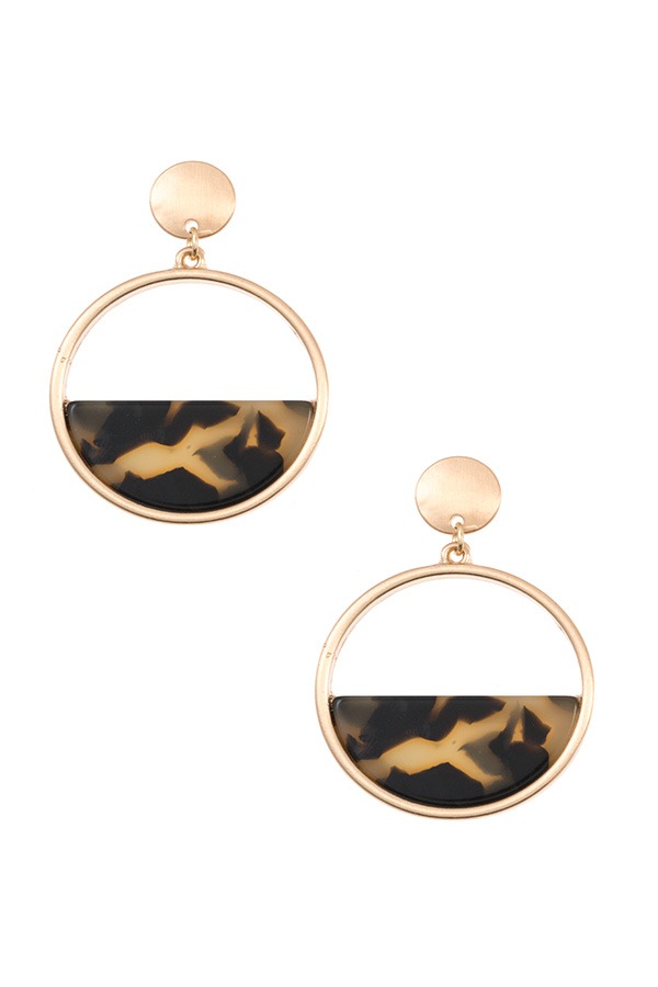 Half acetate stone round dangle earring