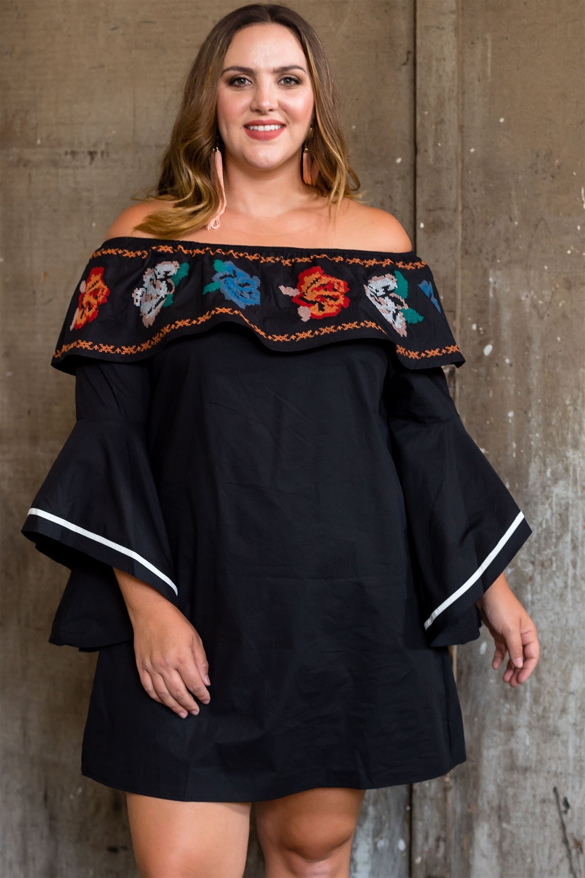 Ladies fashion plus size flounce off the shoulder dress