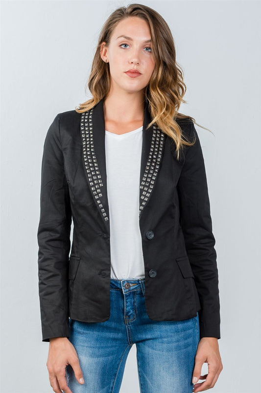 Ladies fashion black studded single-button blazer