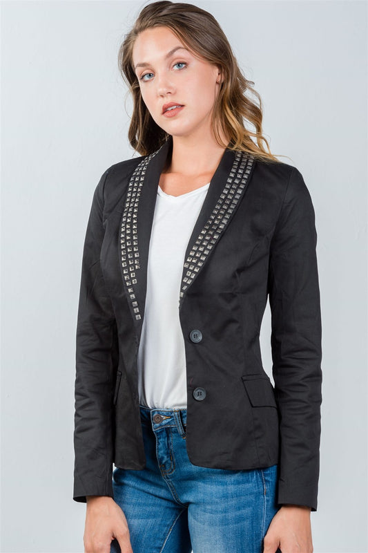 Ladies fashion black studded single-button blazer
