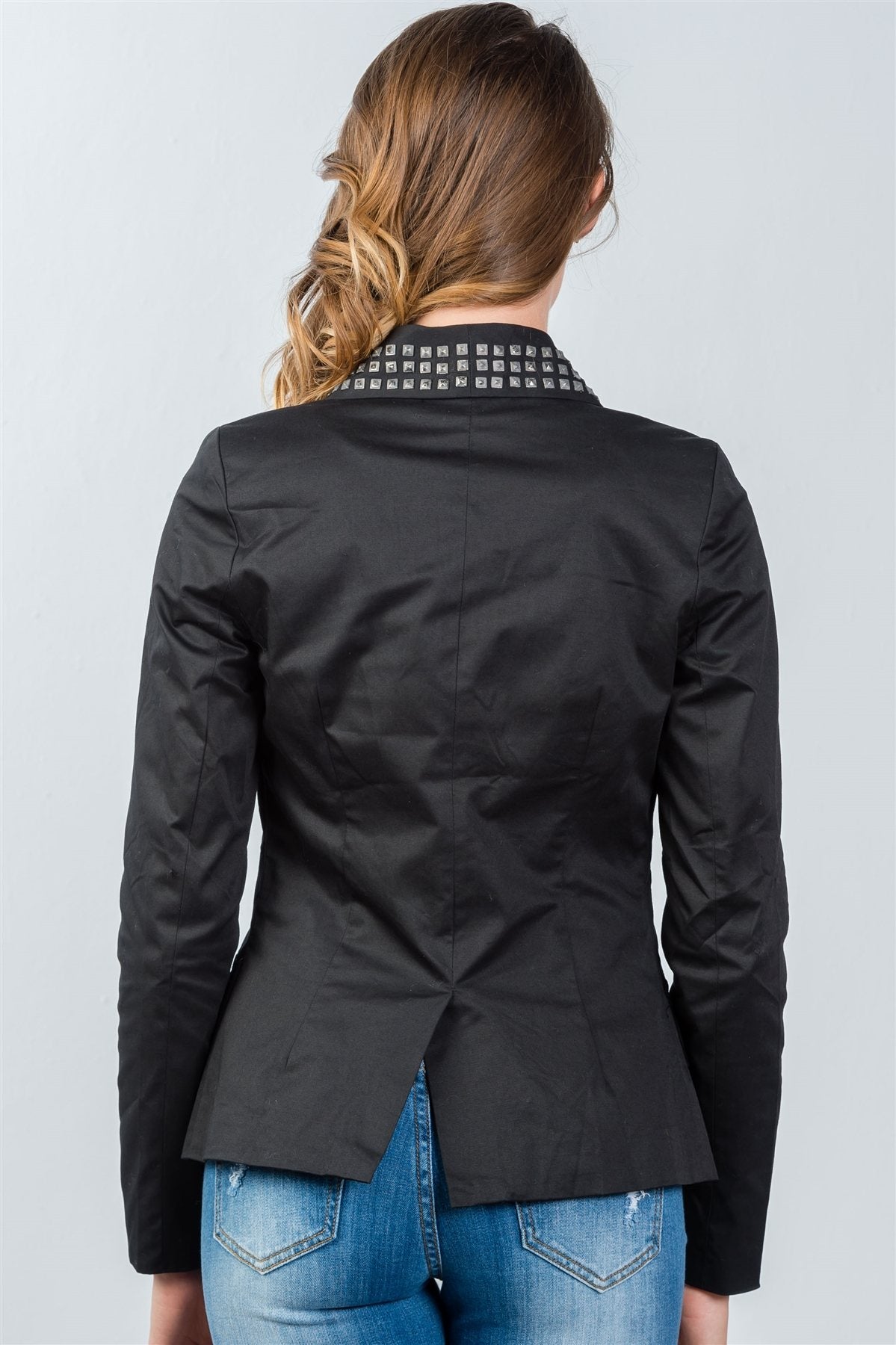 Ladies fashion black studded single-button blazer