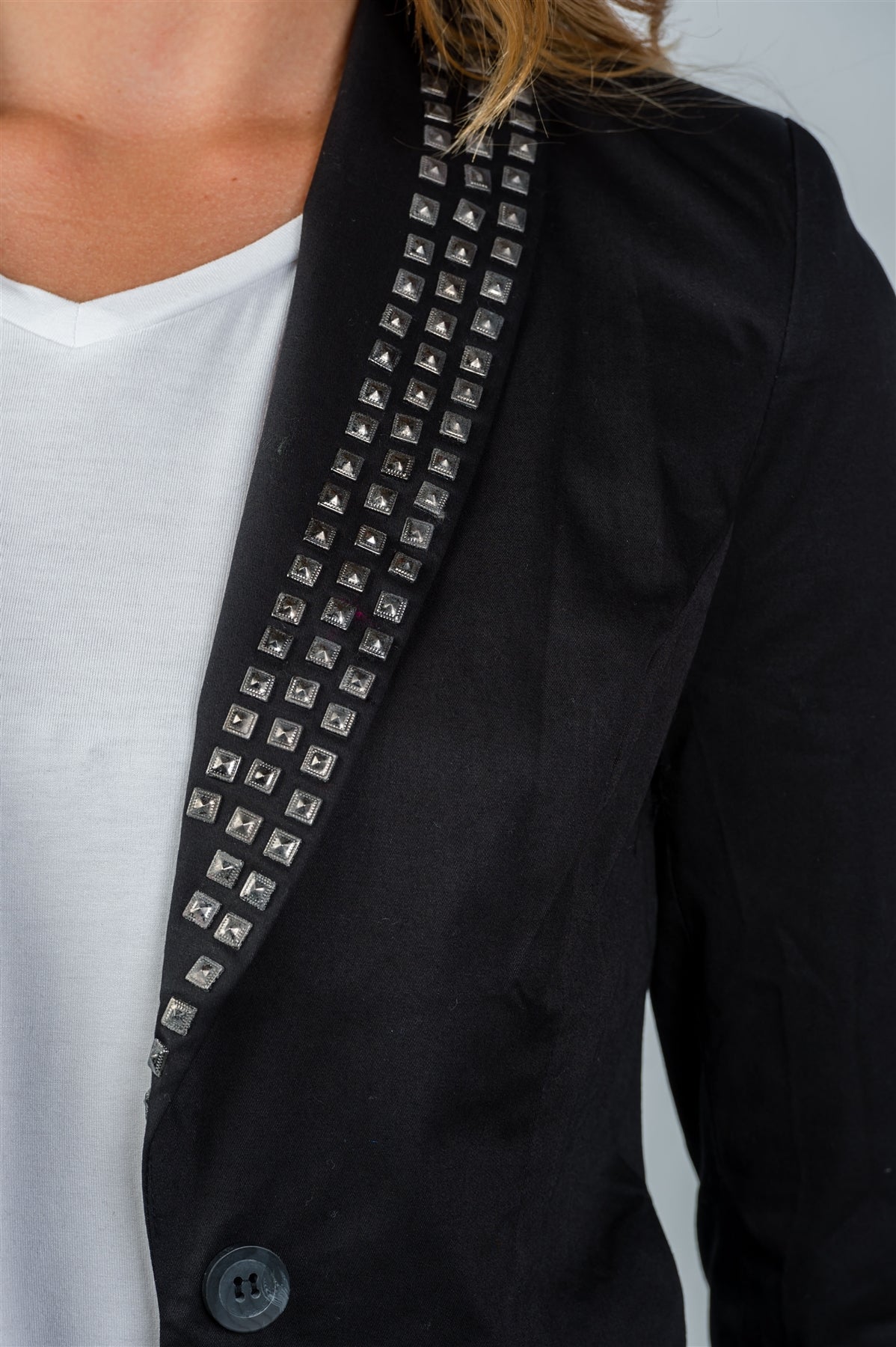 Ladies fashion black studded single-button blazer