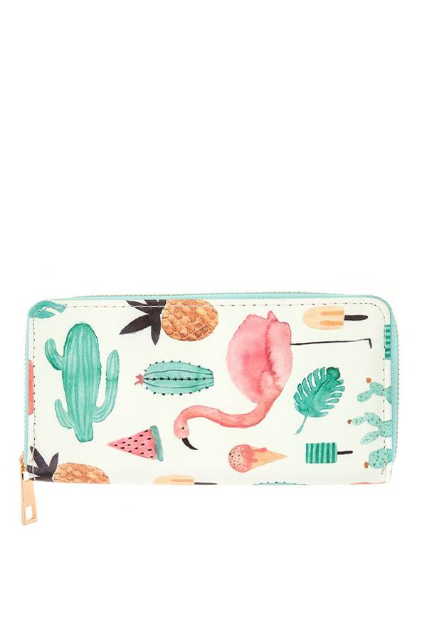 Flamingo mix print cactus wallet