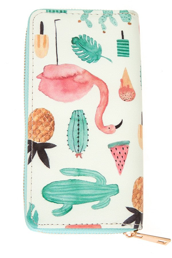 Flamingo mix print cactus wallet