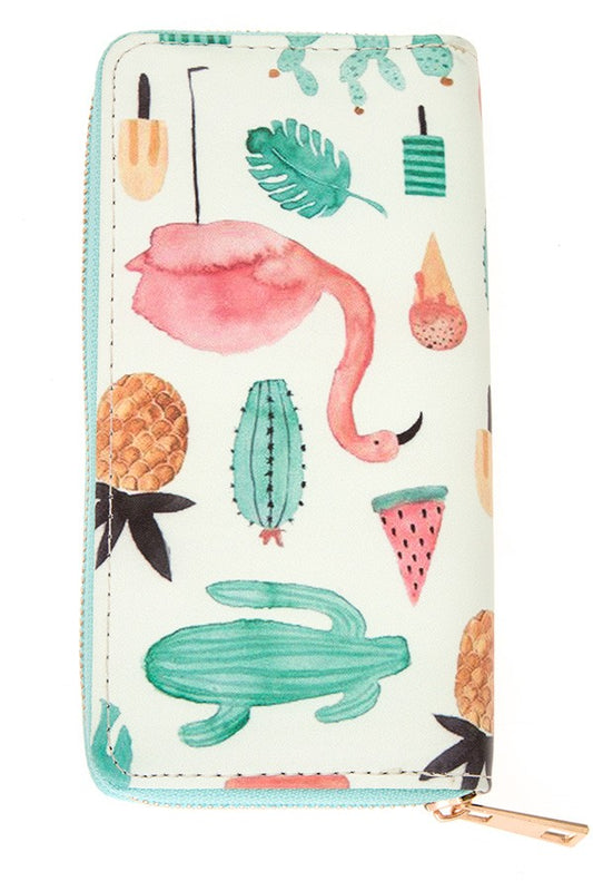 Flamingo mix print cactus wallet