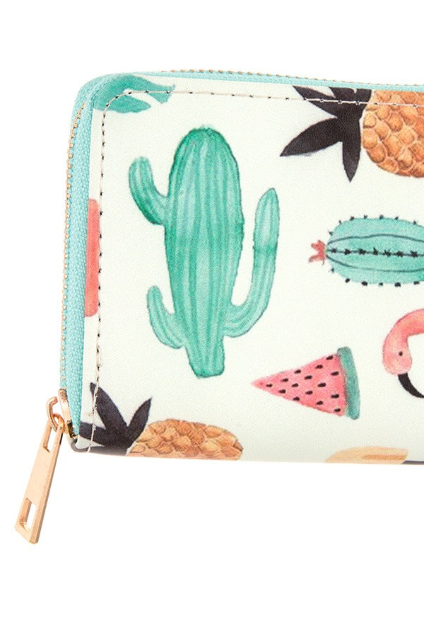 Flamingo mix print cactus wallet