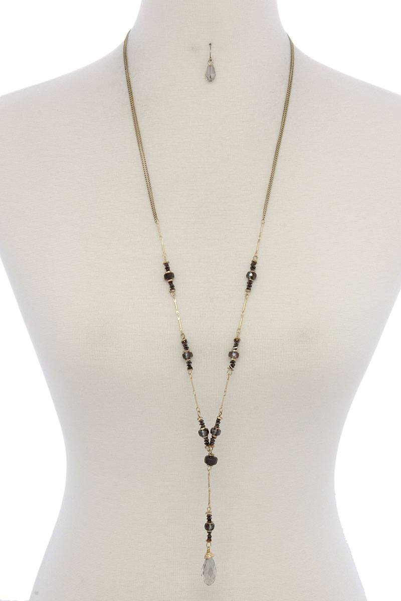 Tear drop bead y shape long necklace
