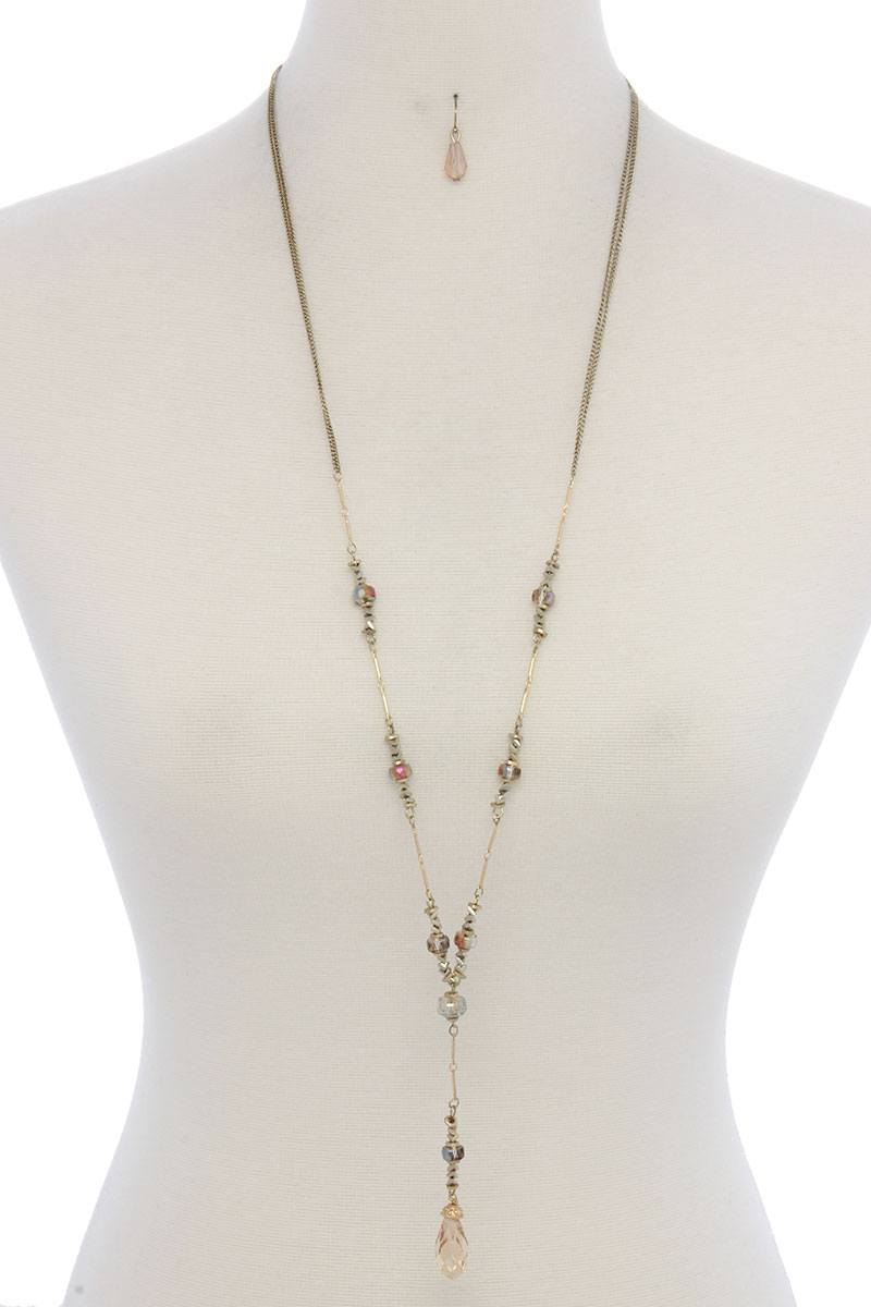 Tear drop bead y shape long necklace