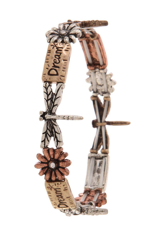 "dream" engraved dragonfly stretch bracelet