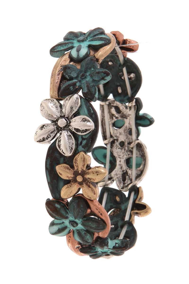 Patina floral stretch bracelet