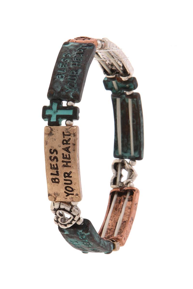 "bless your heart" engraved stretch bracelet