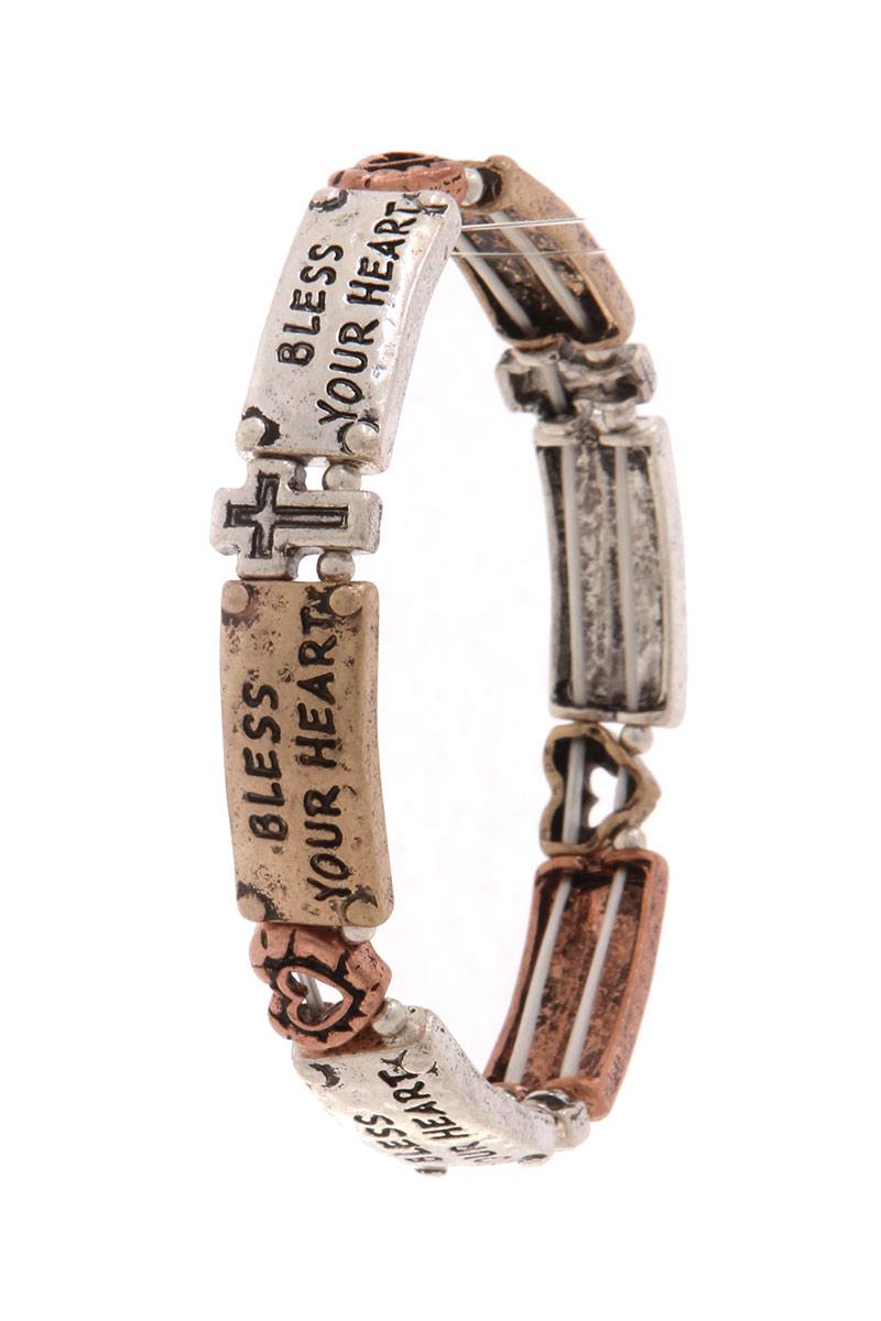 "bless your heart" engraved stretch bracelet