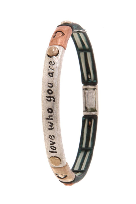 "love who you are" engraved stretch bracelet