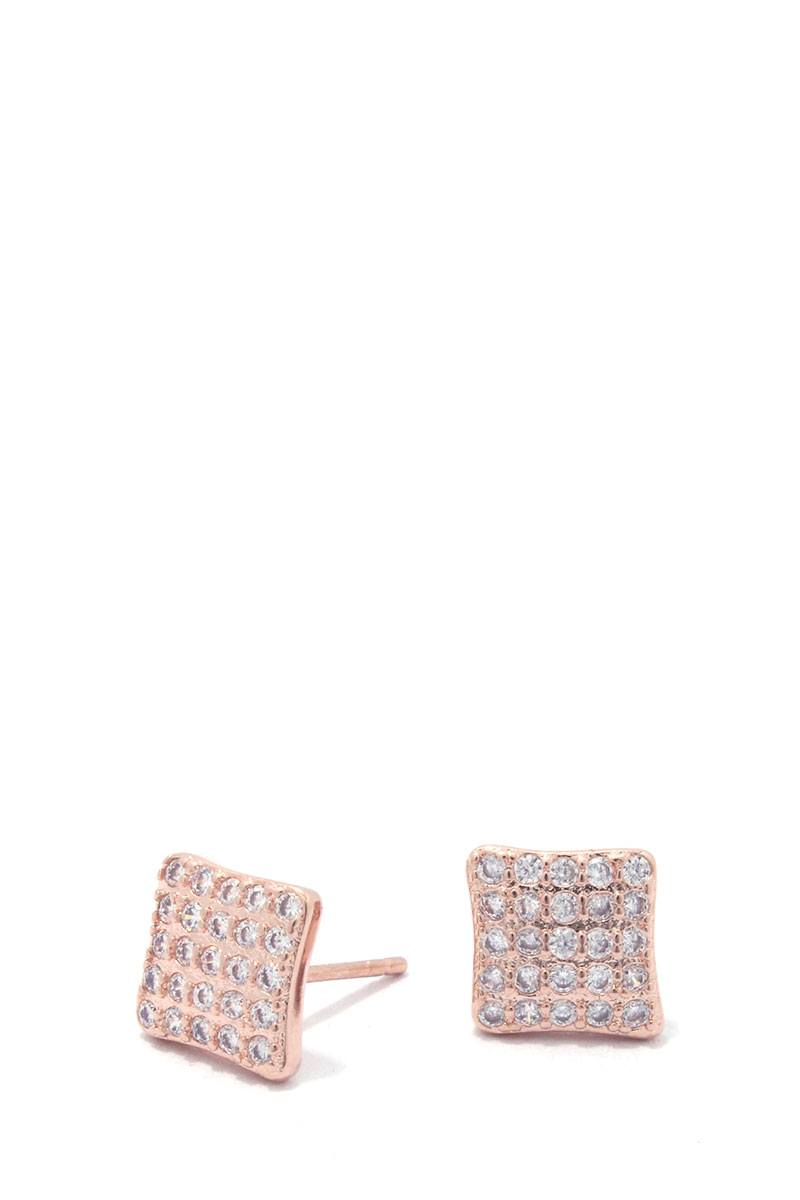 Square shape rhinestone stud earring