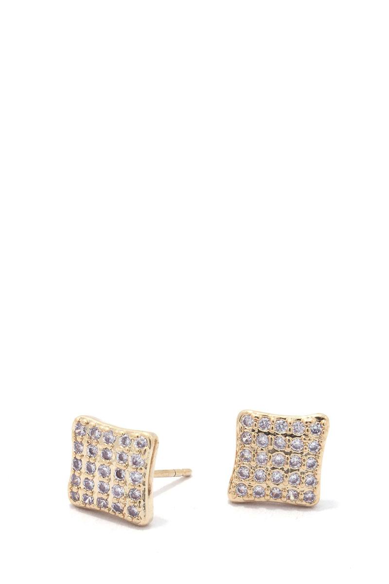 Square shape rhinestone stud earring