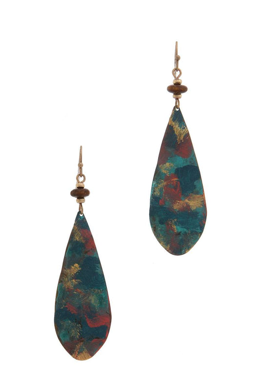 Patina long tear drop shape drop earring
