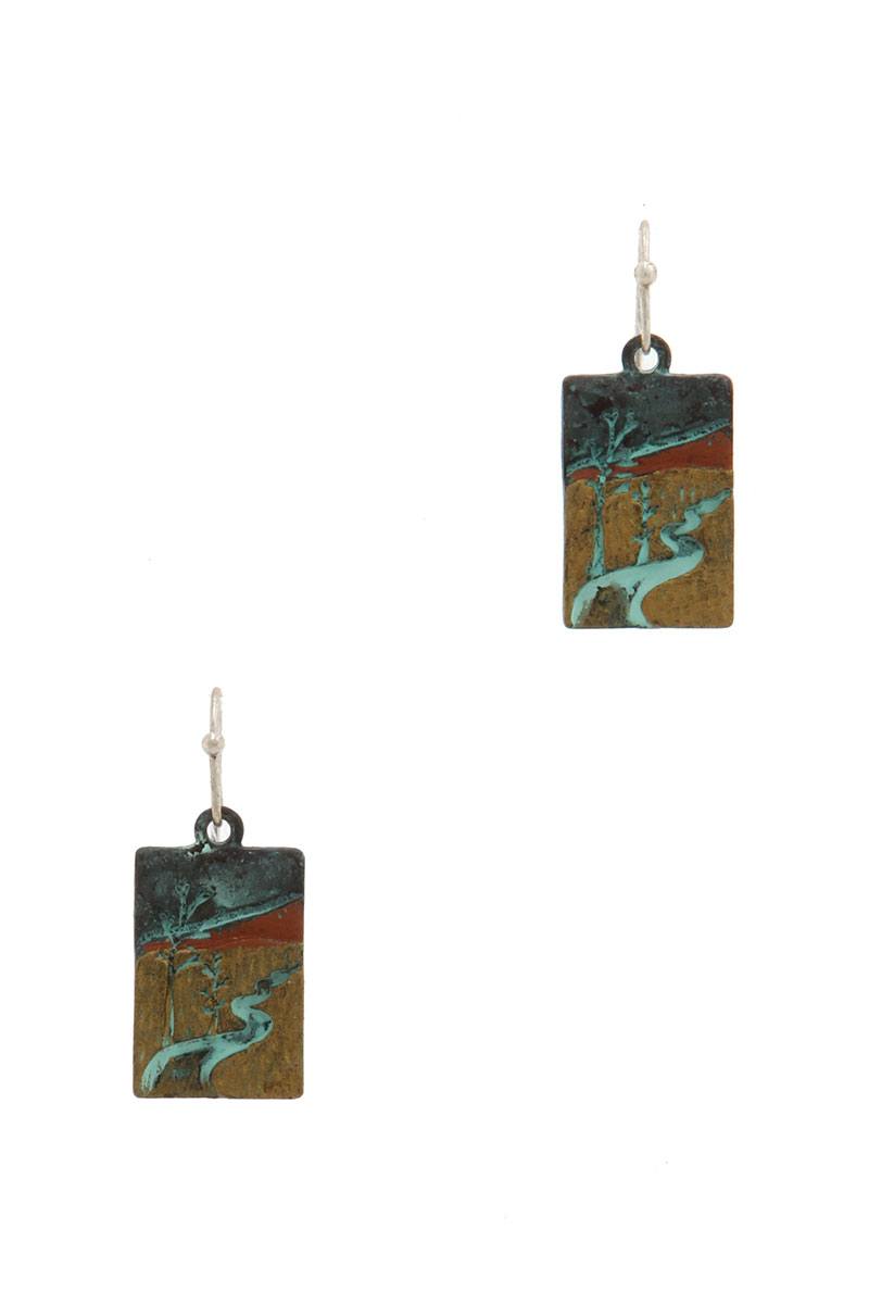 Patina rectangular shape drop earring