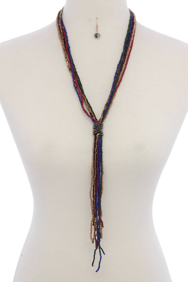 Seed bead multi strand y shape necklace